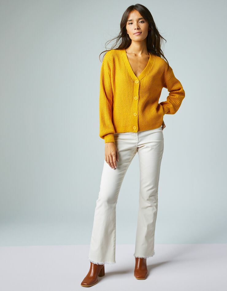 Gilet boutonné côtes anglaises col V (jaune) Gilet boutonné côtes anglaises col V (jaune)