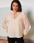 Blouse imprimée col montant, manches blousantes (beige / chocolat)