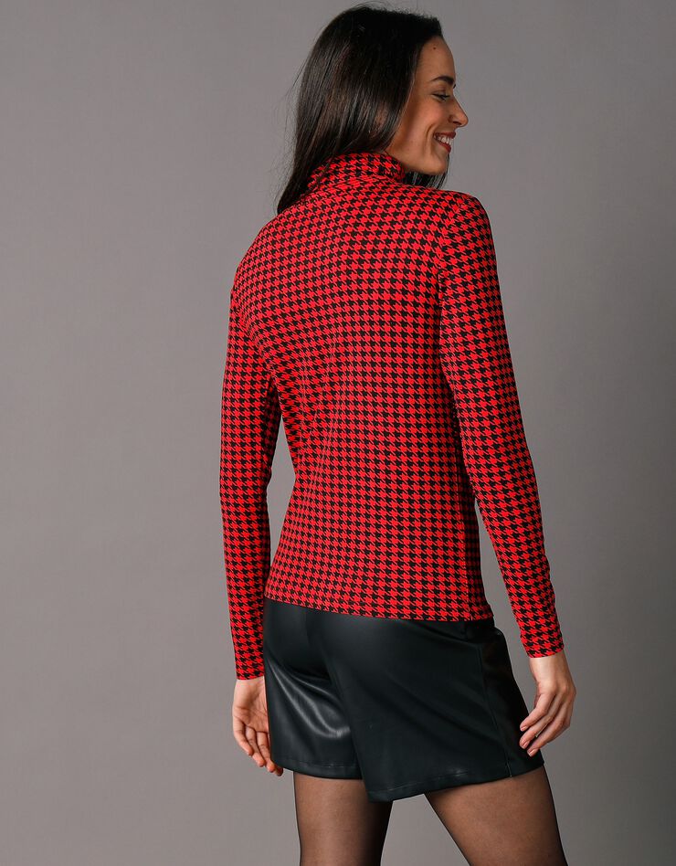 Sous-pull col montant imprimé pied-de-poule, stretch (noir / rouge)