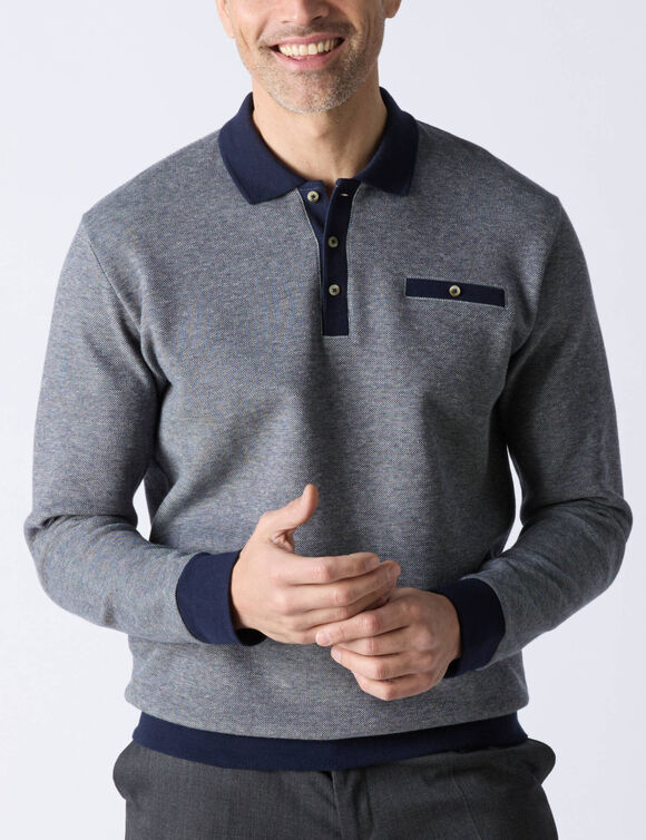 Polo bicolore maille chaude, manches longues (marine)