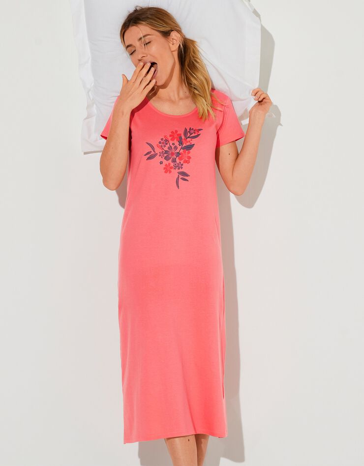 Chemise de nuit longue imprimé  "bouquet" (corail)