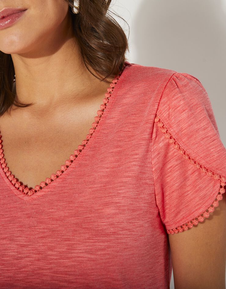 Tee-shirt coupe loose effet lin (corail) Tee-shirt coupe loose effet lin (corail)