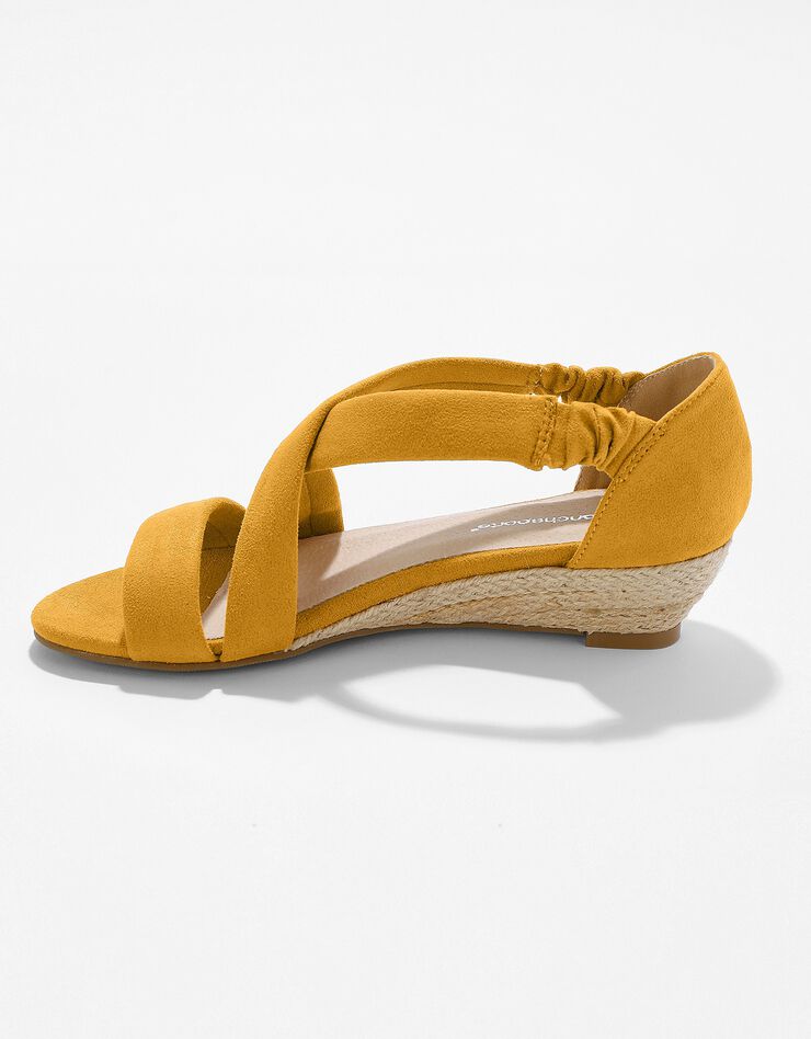 Sandales compensées élastiquées dessus effet suédine (jaune) Sandales compensées élastiquées dessus effet suédine (jaune)