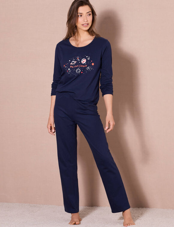 Pyjama manches longues motif "galaxie" (marine)
