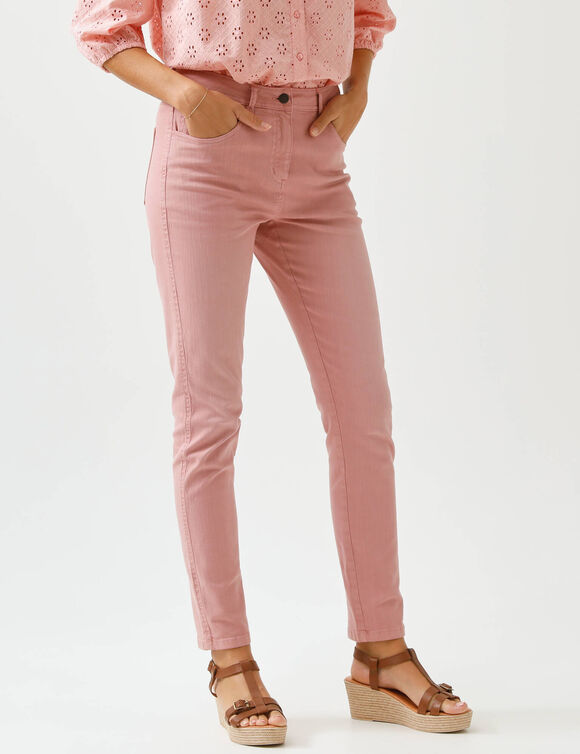Pantalon slim, taille haute, grande stature (bois de rose)