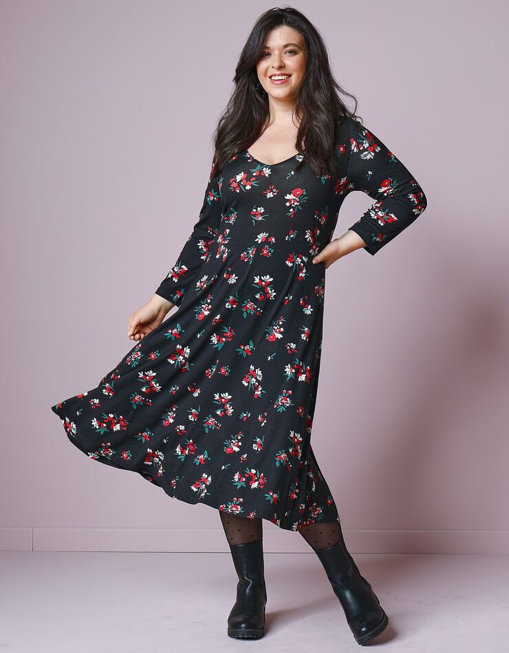 Robe midi imprimée, maille jersey (noir / rouge) Robe midi imprimée, maille jersey (noir / rouge)