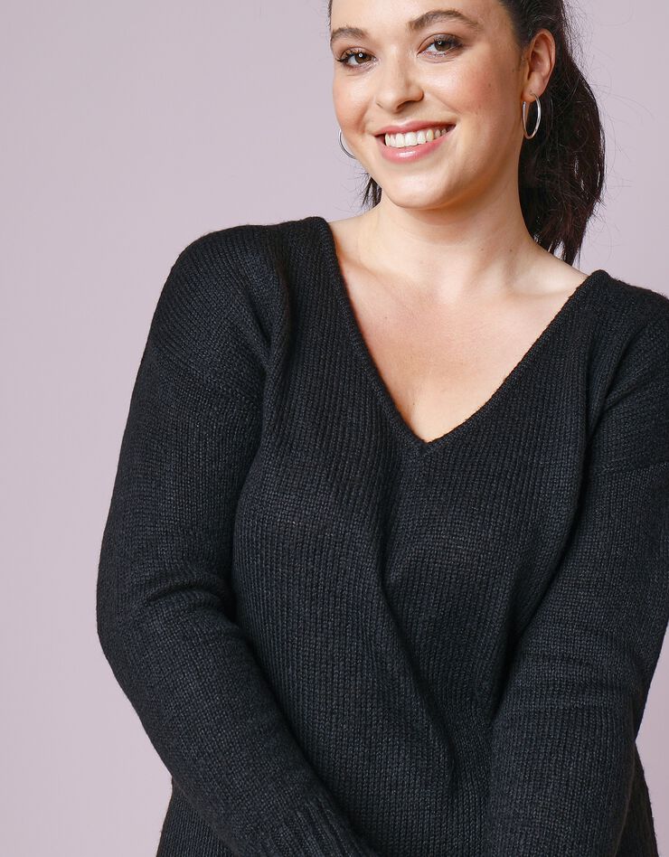 Pull tunique col V toucher mohair (noir) Pull tunique col V toucher mohair (noir)
