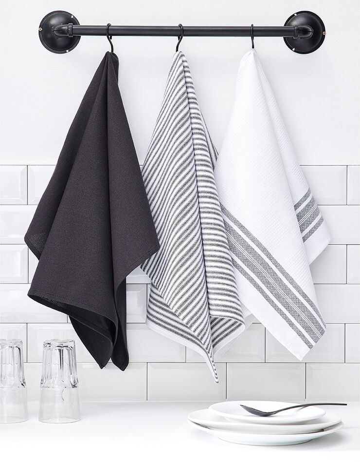 Torchons de cuisine assortis - lot de 3 (gris anthracite)