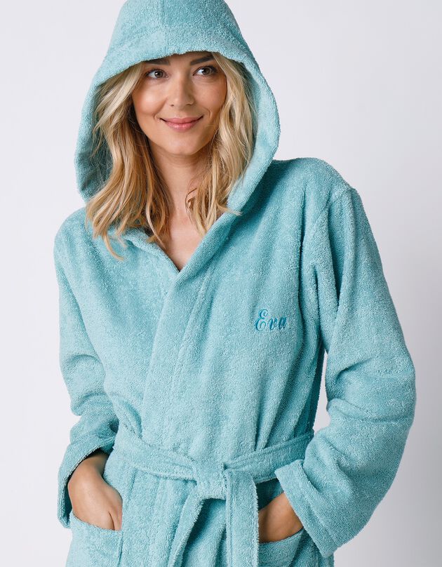 Peignoir mixte adulte col capuche éponge bouclette personnalisable (vert d'eau)