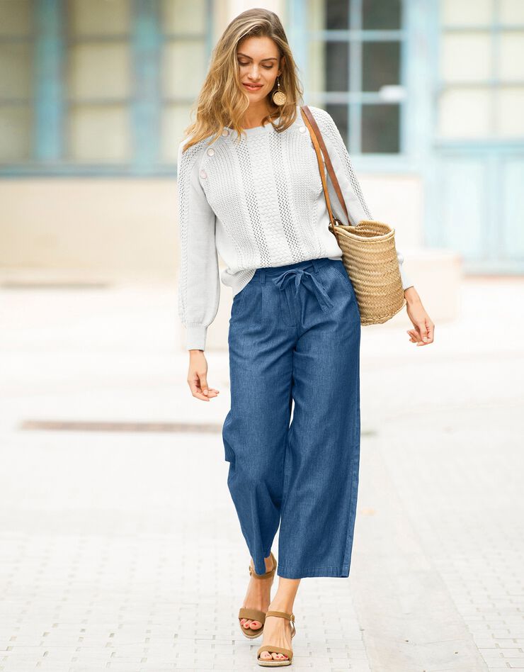 Pantalon large ceinturé, denim léger (stone) Pantalon large ceinturé, denim léger (stone)