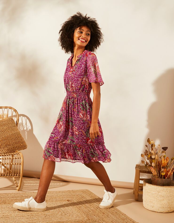 Robe volantée voile imprimé (prune) Robe volantée voile imprimé (prune)