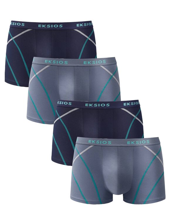 Boxer ferm&eacute; uni &eacute;lastiqu&eacute; surpiq&ucirc;res contrast&eacute;es - lot de 4 (bleu / marine)