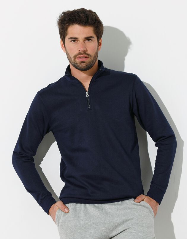 Sweat molleton col camionneur zippé (marine)