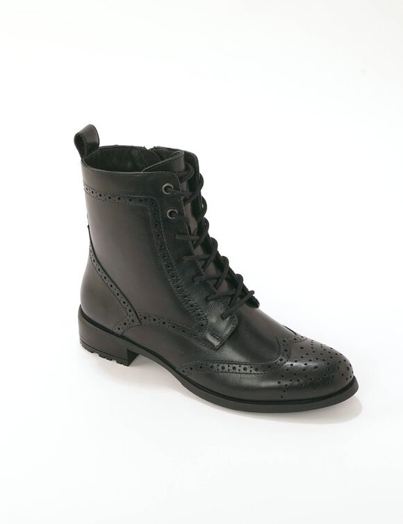 Bottines montantes doubl&eacute;es &agrave; lacets en cuir fleuri (noir)