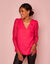 Blouse décolleté festonné dos, manches dentelle (framboise)