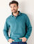 Sweat chaud col polo brodé poitrine maille côtelée (bleu océan)
