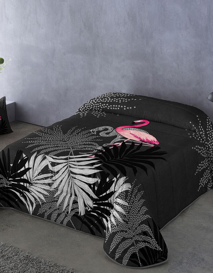 Couette imprimée polyester Flamant Rose 200g/m² (noir / rose)