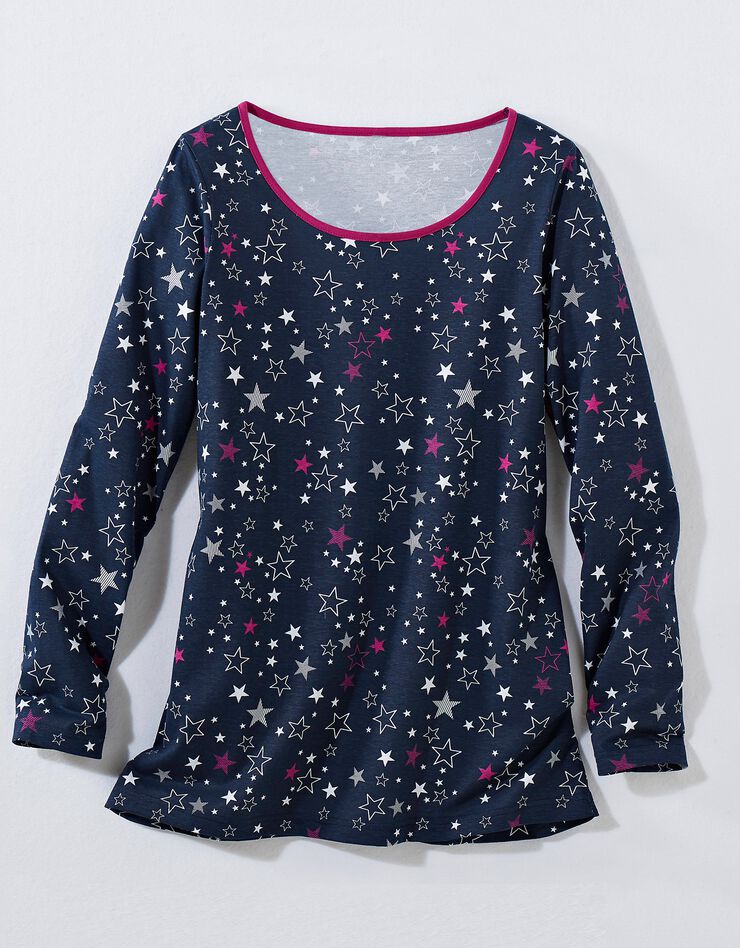 Tee-shirt manches longues imprimé étoiles - jersey coton (marine)