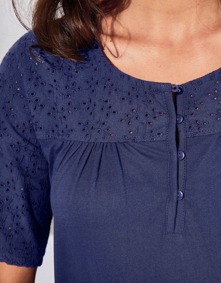 Chemise de nuit courte coton et broderie anglaise  (marine)