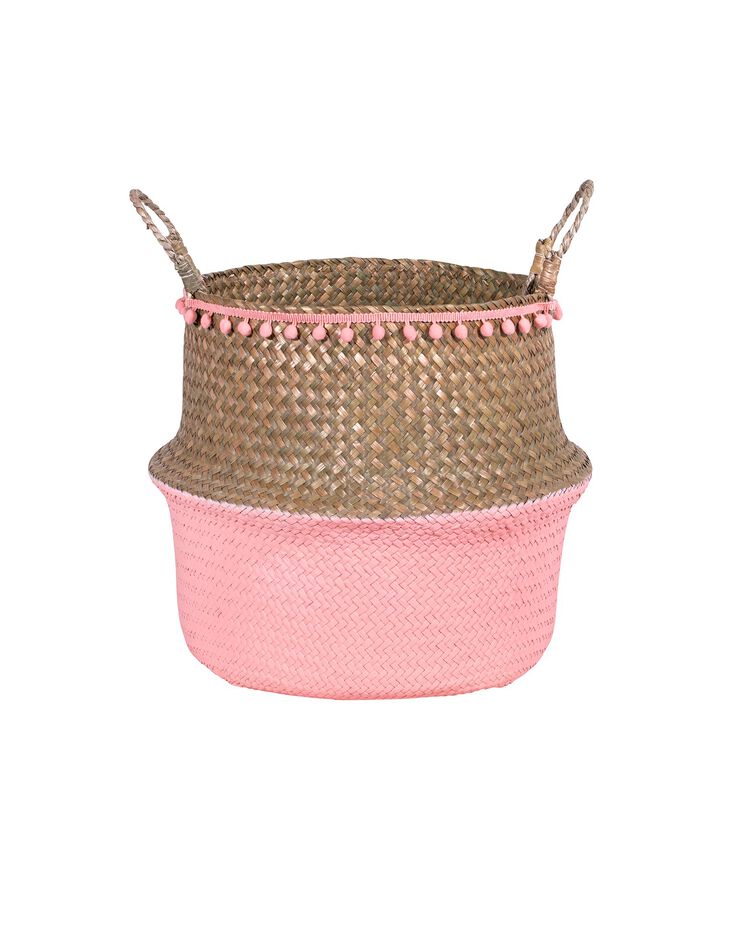 Panier de rangement rétractable en jonc de mer - rose/naturel (rose)