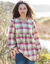 Blouse flanelle ample, carreaux tissés-teints (violine / vert)
