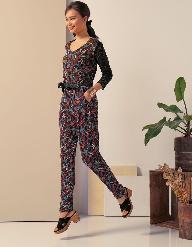 Pantalon imprimé, ceinture amovible (noir / bronze) Pantalon imprimé, ceinture amovible (noir / bronze)