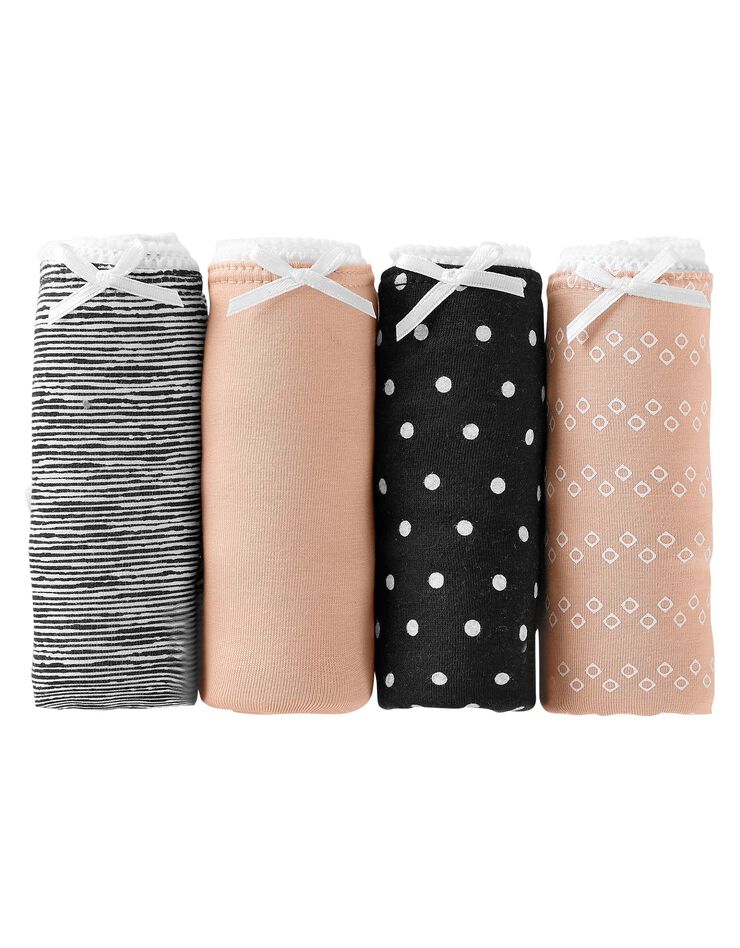 Slip coton imprimé motifs à pois assortis – Lot de 4 (noir / blush)