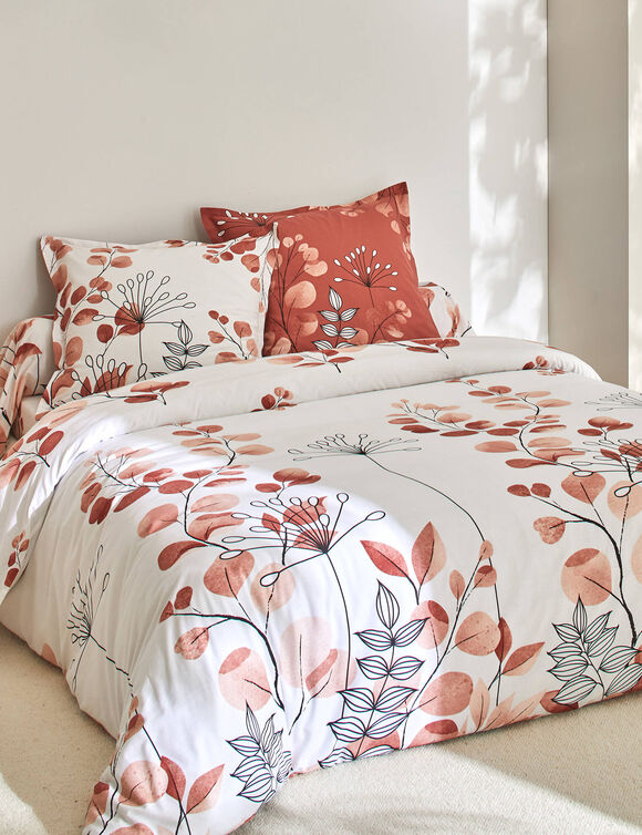 Linge de lit Danae en coton imprim&eacute; (terracotta)