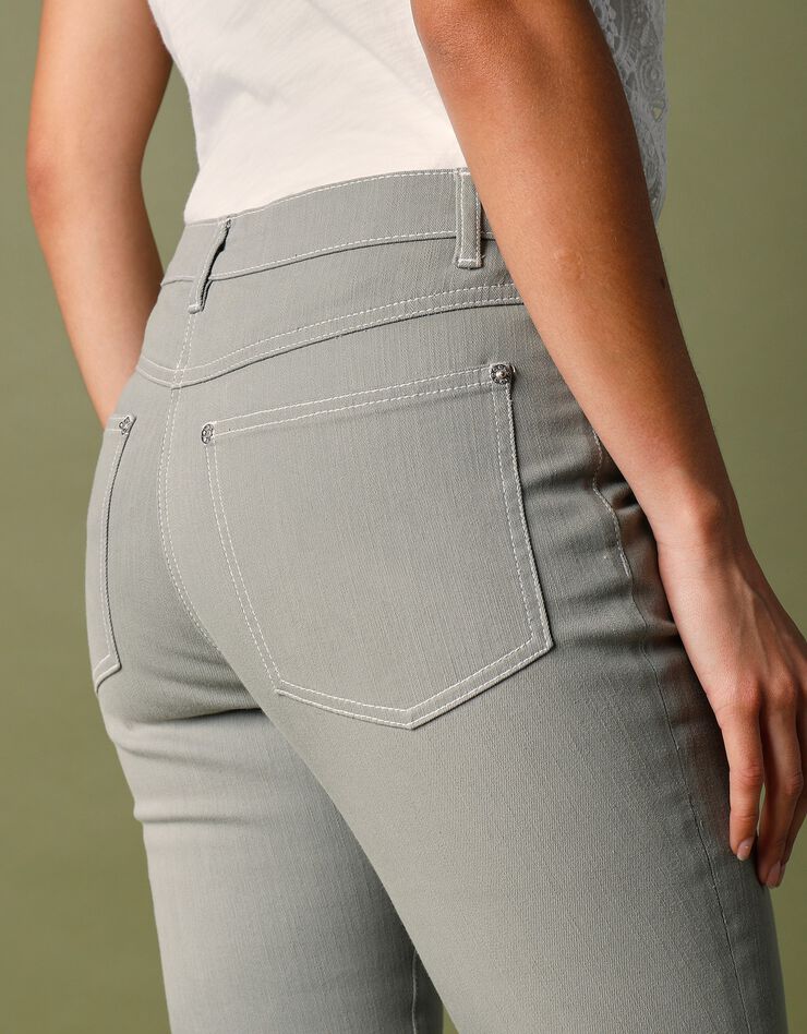 Jean 7/8ème brodé coton stretch   (kaki)