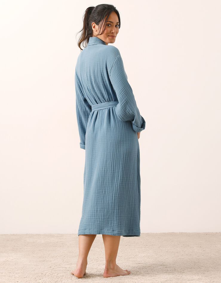 Peignoir uni en triple gaze de coton  (bleu)
