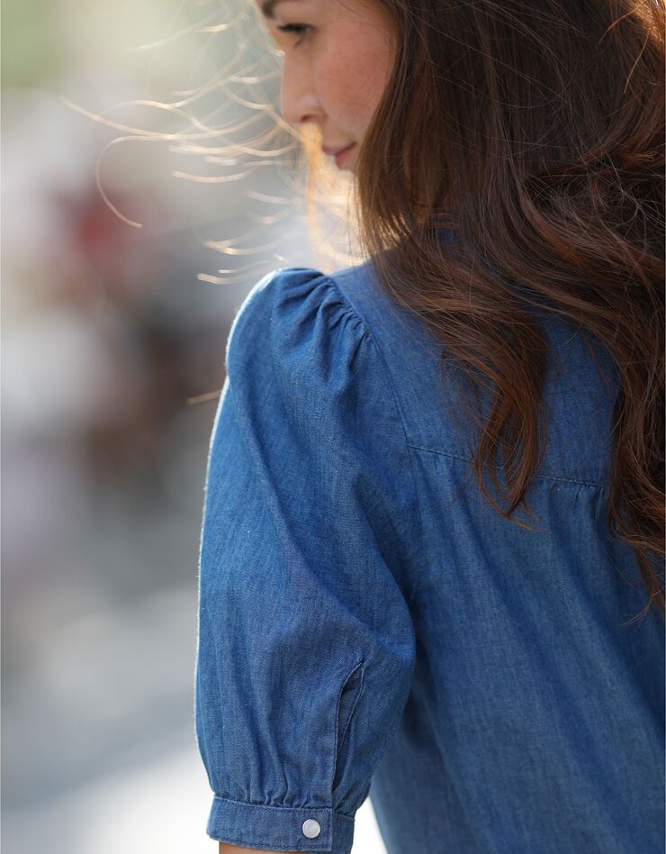 Blouse boutonnée manches ballon, jean (stone) Blouse boutonnée manches ballon, jean (stone)