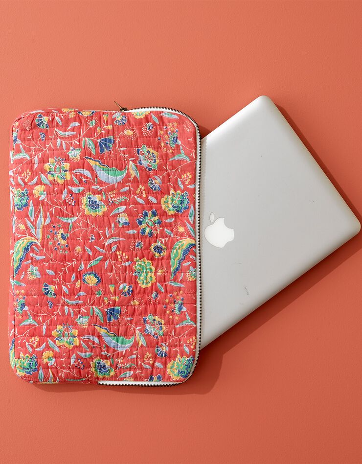 Housse zippée matelassée pour ordinateur portable, imprimé floral Indian Summer (corail / écru) Housse zippée matelassée pour ordinateur portable, imprimé floral Indian Summer (corail / écru)