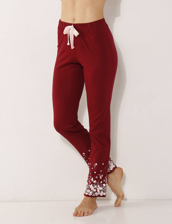 Pantalon base fleurie, jersey coton (cerise)