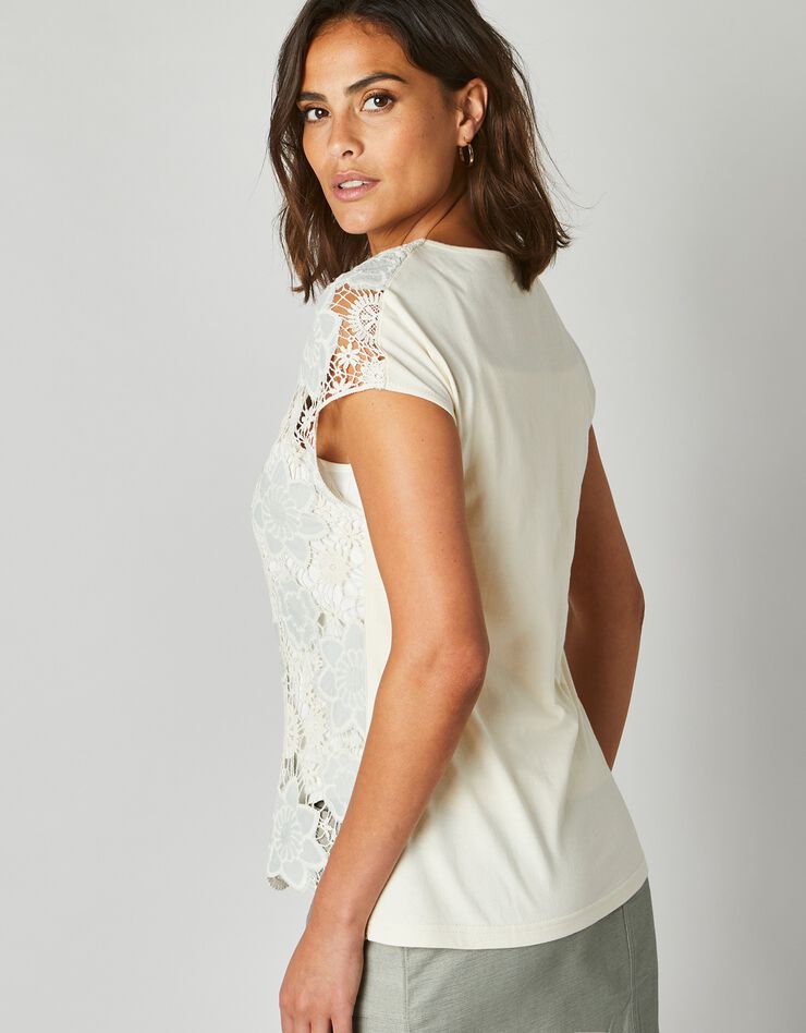 Tee-shirt macramé manches courtes (écru / vert amande) Tee-shirt macramé manches courtes (écru / vert amande)