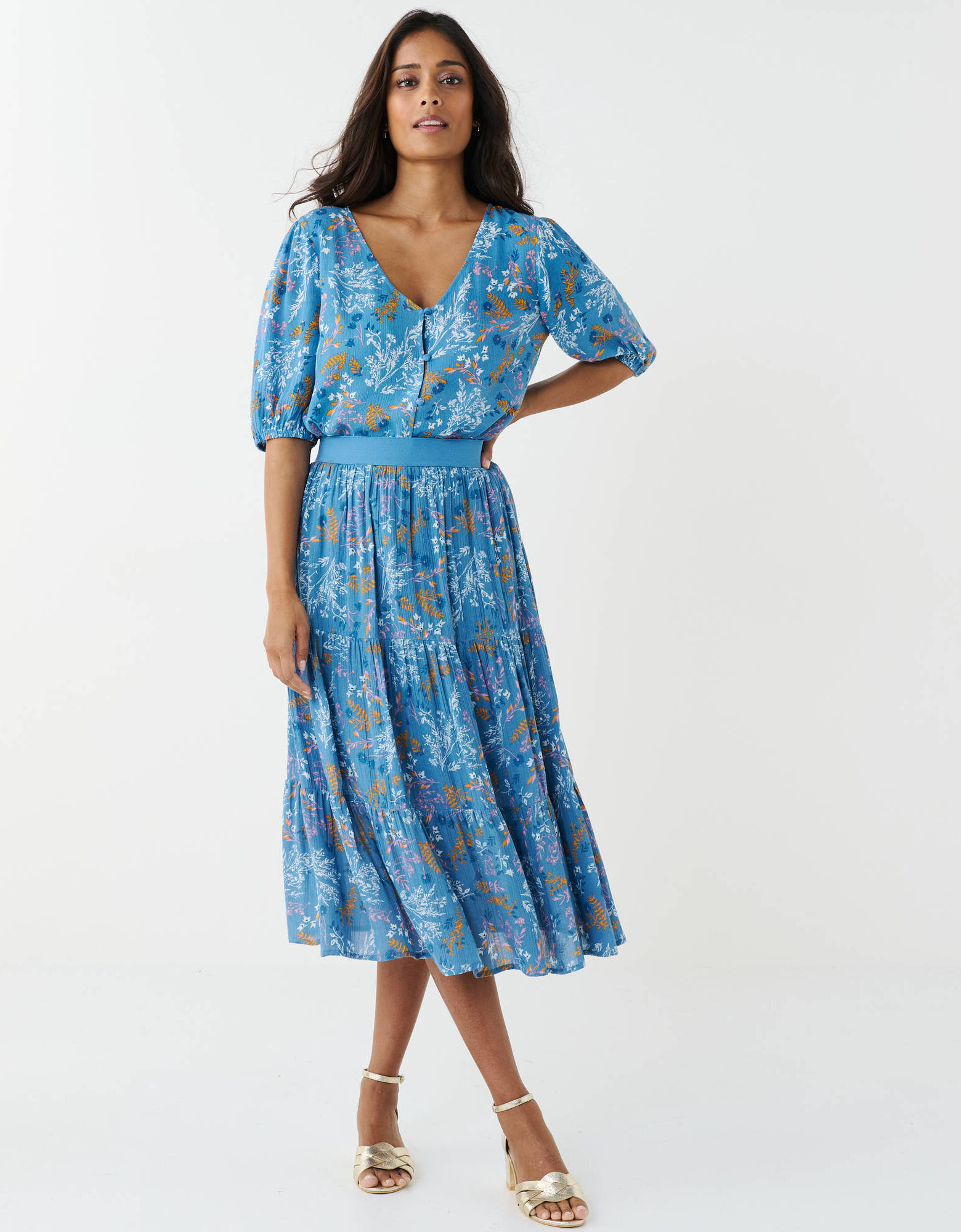 Breezaya Chemisier imprimé fleuri bleu et blanc sans