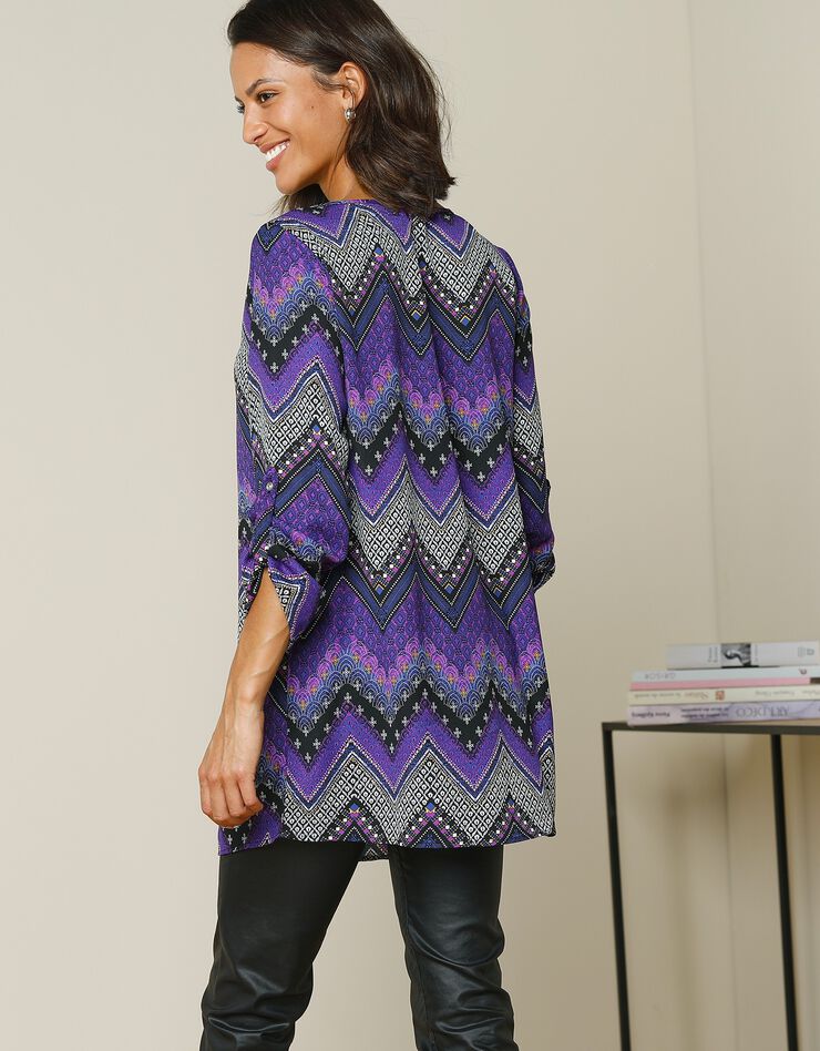 Tunique zippée imprimée zigzag (marine / violet) Tunique zippée imprimée zigzag (marine / violet)