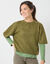 Pull loose manches coudes, laine et mohair mélangés (vert mousse)