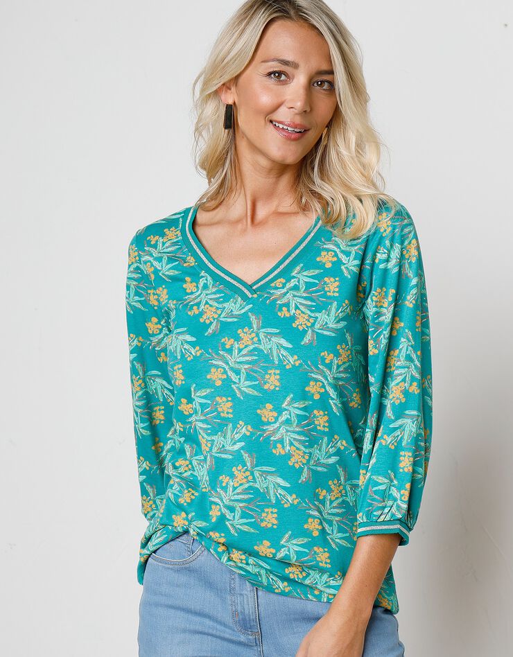 Tee-shirt manches 3/4 imprimé tropical (vert / safran) Tee-shirt manches 3/4 imprimé tropical (vert / safran)