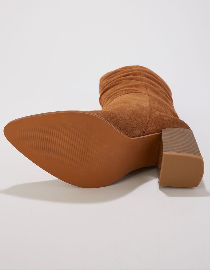 Bottes plissées en cuir à talon - femme (caramel) Bottes plissées en cuir à talon - femme (caramel)