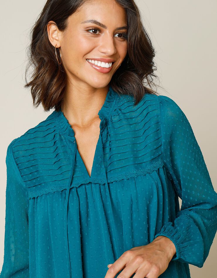 Robe courte volantée en voile plumetis (bleu paon) Robe courte volantée en voile plumetis (bleu paon)