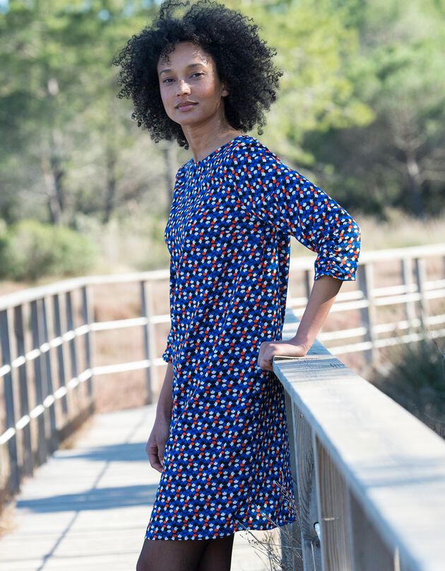 Robe housse imprimé graphique, manches 3/4 (bleu dur / noir)