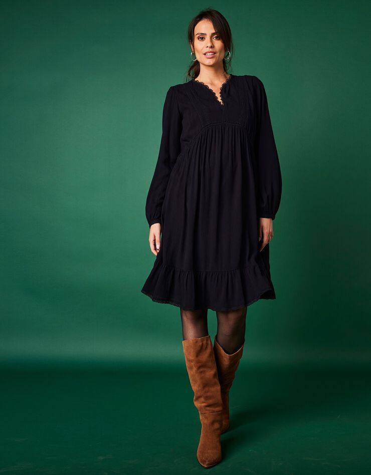 Robe bohème crépon uni (noir)