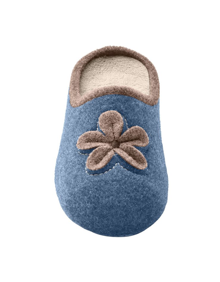 Chaussons mules fleur appliquée - largeur confort (bleu indigo)