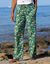 Pantalon large imprimé, taille élastiquée (kaki / émeraude)