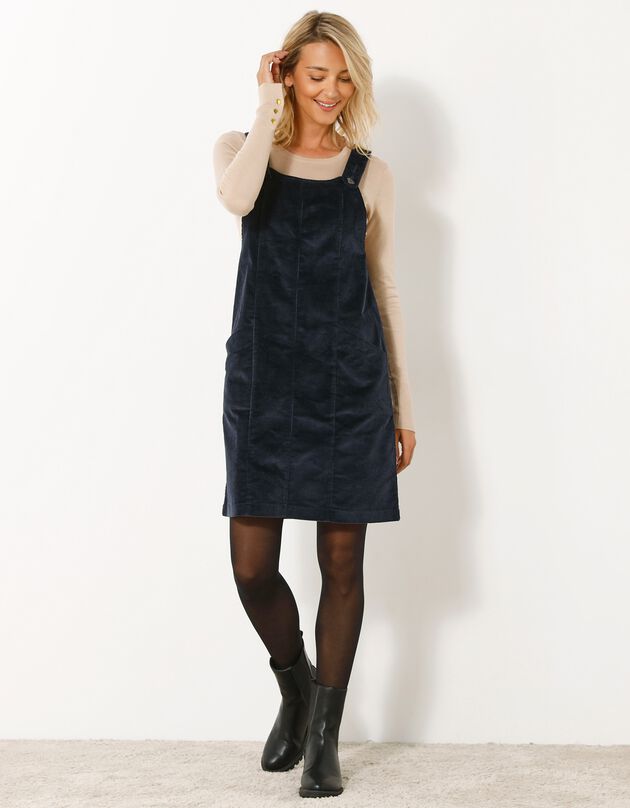 Robe chasuble évasée, velours côtelé (marine)