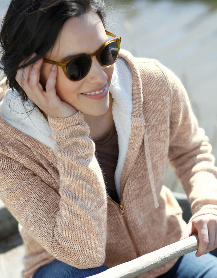 Gilet zippé fourré maille moulinée (beige chiné) Gilet zippé fourré maille moulinée (beige chiné)