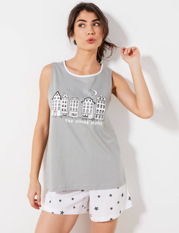 Pyjama short fantaisie ville étoilée (gris)