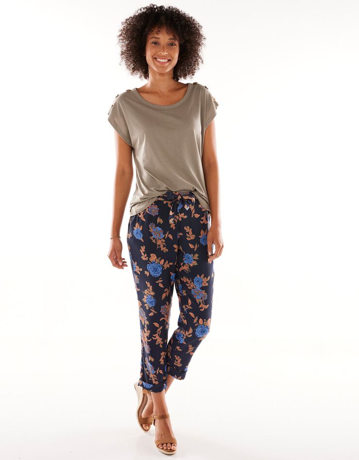 Tee-shirt uni détail boutonné maille jersey (kaki clair) Tee-shirt uni détail boutonné maille jersey (kaki clair)
