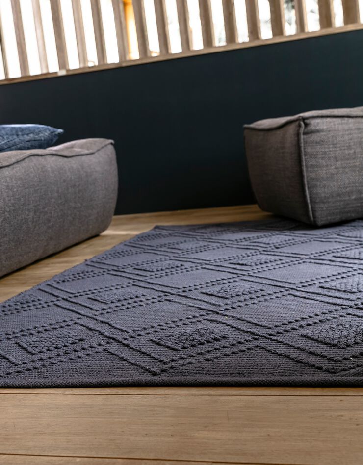 Tapis bouclette en coton imprimé (bleu fumé)