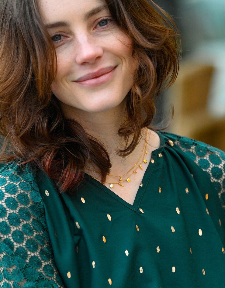 Blouse imprimée manches dentelle (vert / doré) Blouse imprimée manches dentelle (vert / doré)